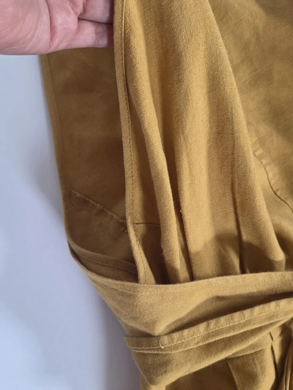 Greylin Linen Cotton Jumpsuit Tie Waist Wide Leg Mustard Anthropologie sz S